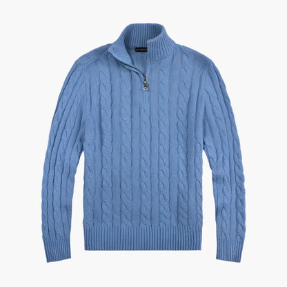 Herren Strickpullover mit Zopfmuster und halbem Reißverschluss – Eleganter Freizeit-Look