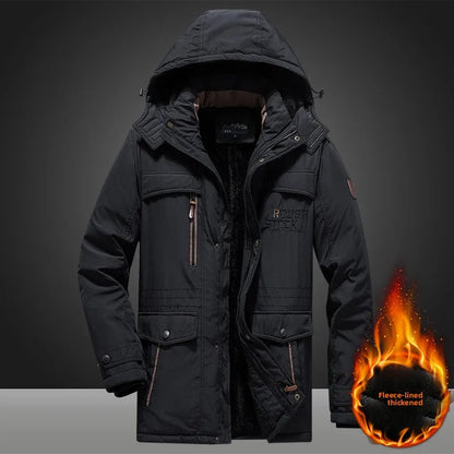 Herren Winterjacke mit Kapuze Gefütterter Parka Warm Schwarz