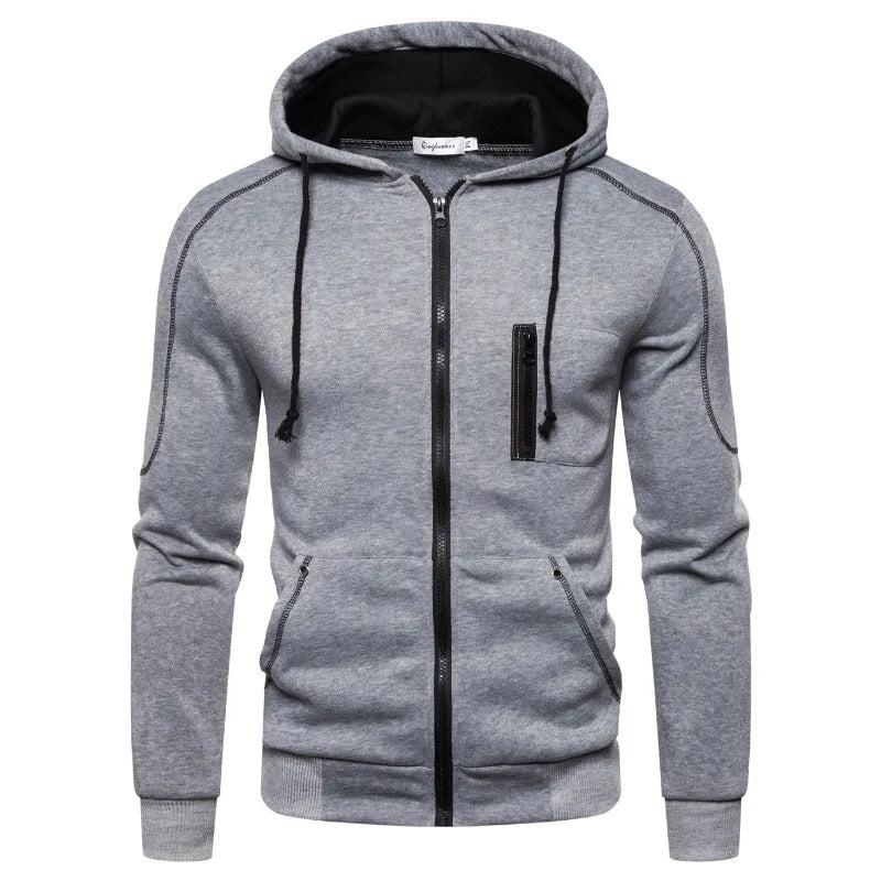 Herren Kapuzenjacke mit Reißverschluss, Kontrastfarben, Reißverschlusstasche