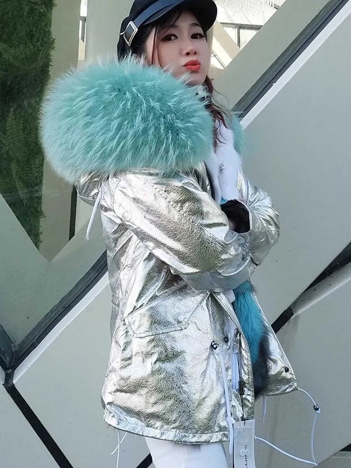 Damen Winter Parka mit Kapuze und Kunstpelz Futter