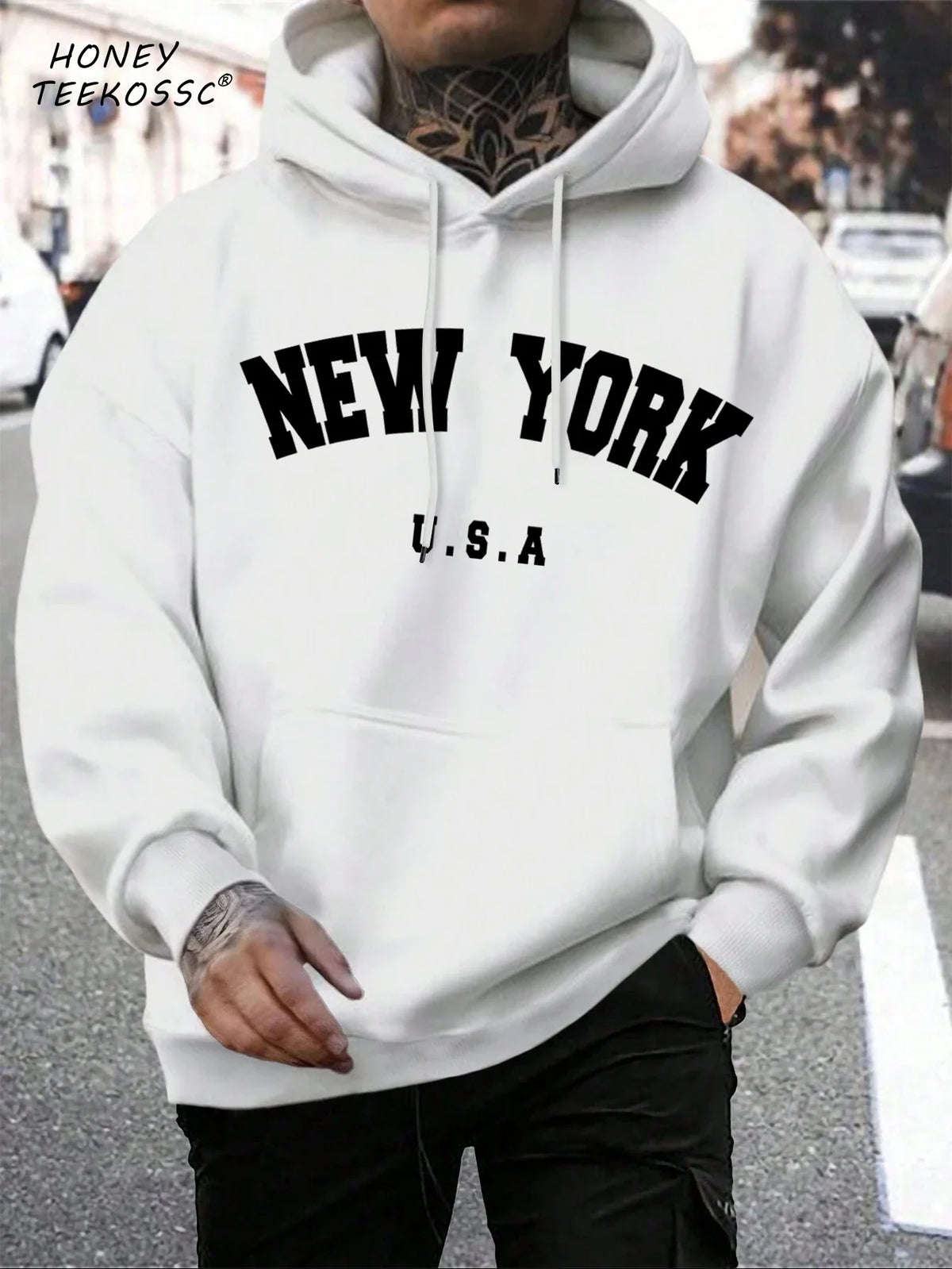 Herren Hoodie mit Kordelzug und Kängurutasche – Verschiedene New York Designs