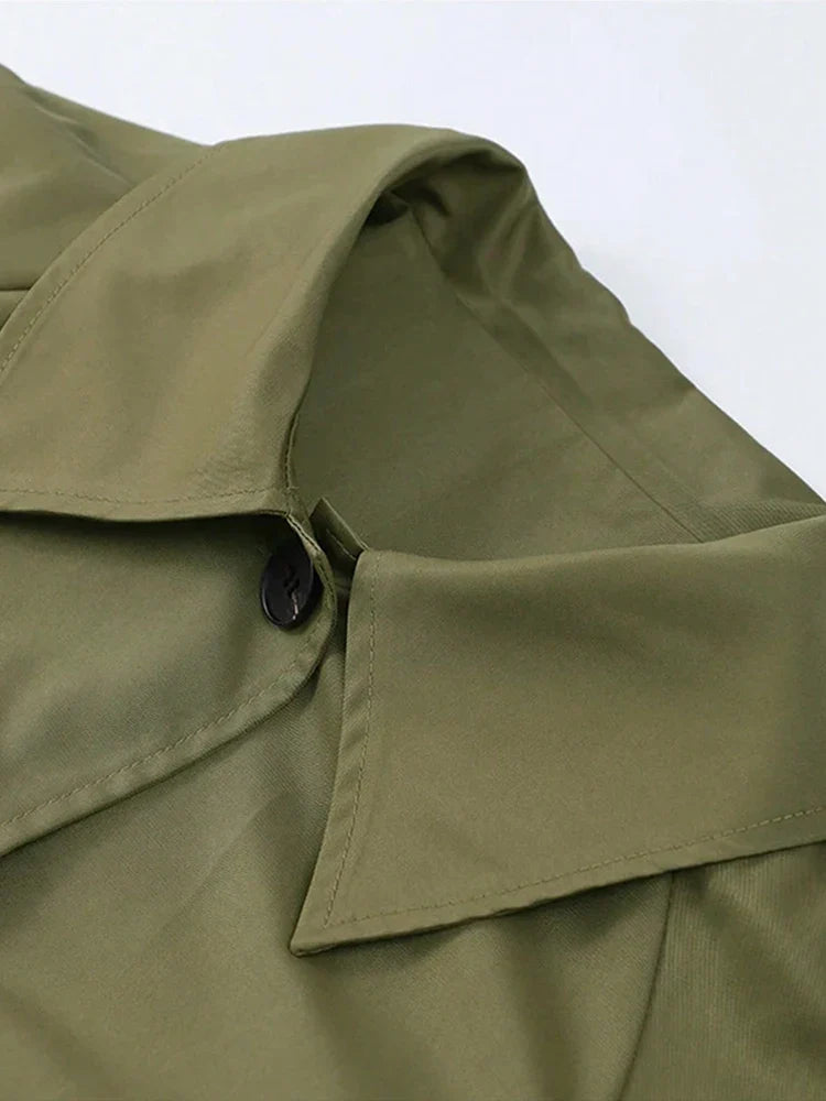Damen Trenchcoat Lang Übergangsjacke Kariert Gefüttert Khaki Beige Schwarz Zweireiher