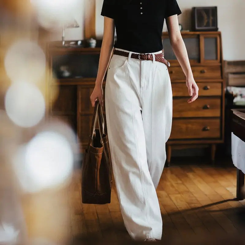 Damen Wide-Leg Hose Weiß mit hohem Bund und weitem Bein