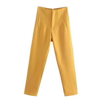 Damen Chinohose High Waist Gerade Beine Elegante Stoffhose Freizeithose