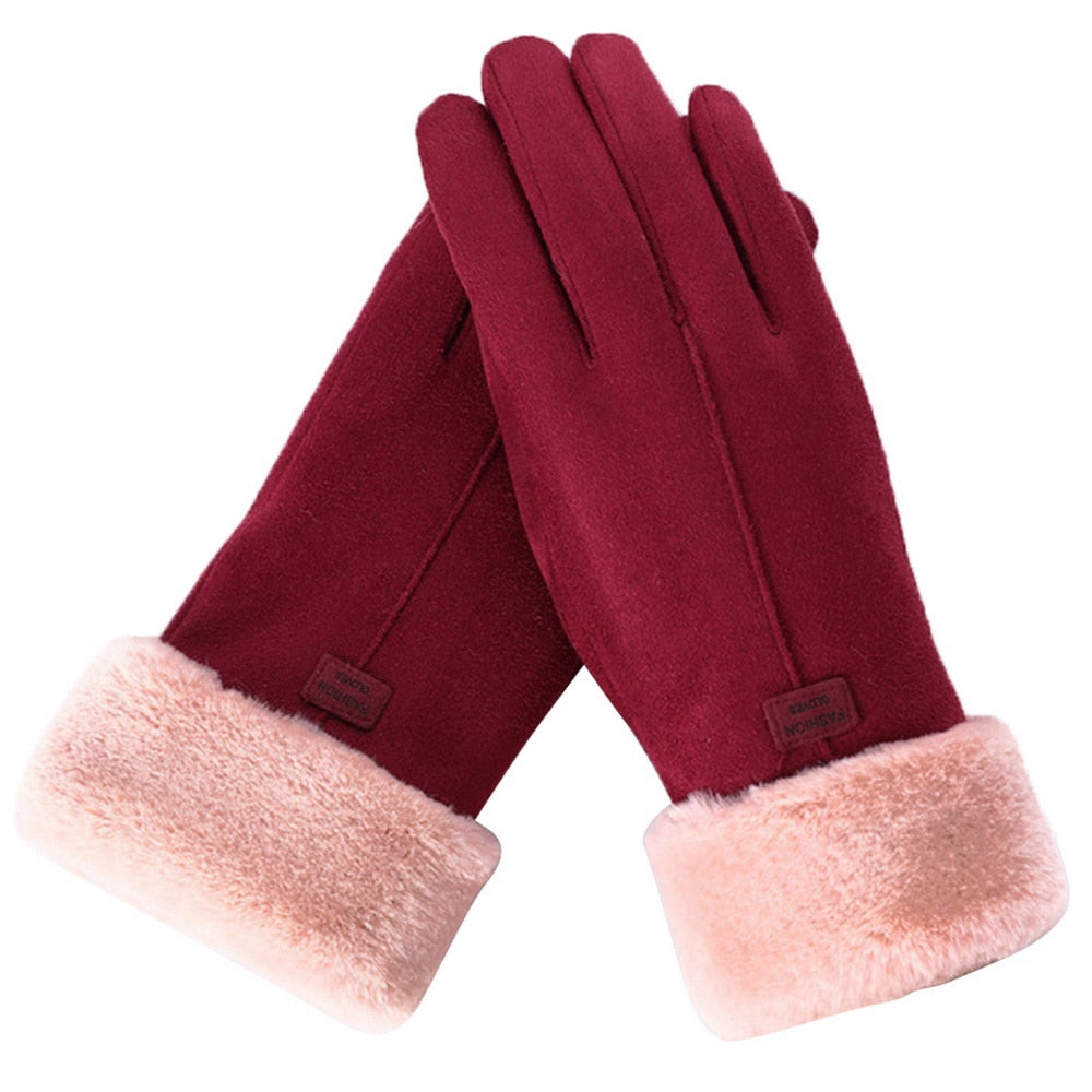 Winterhandschuhe für Damen mit Fleecefutter & Kunstfellbesatz, weiches Material