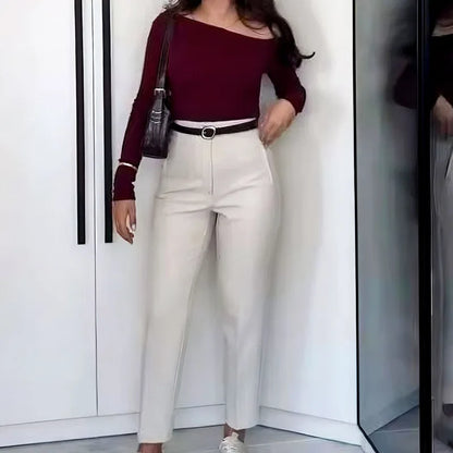 Damen High-Waist Hose Business Elegant Knöchellang