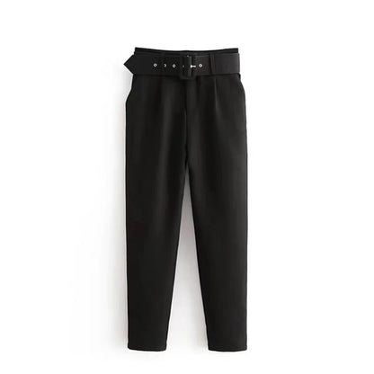 Damen Stoffhose mit hohem Bund, geradem Bein & Gürtel