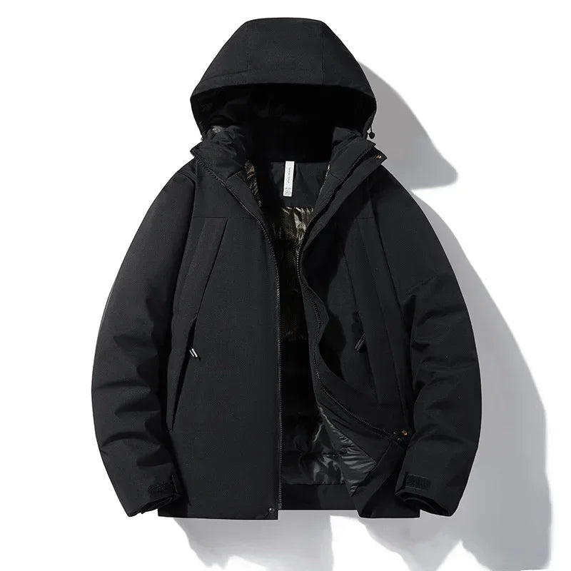 Unisex Winterjacke mit Kapuze und Reißverschluss, gepolstert