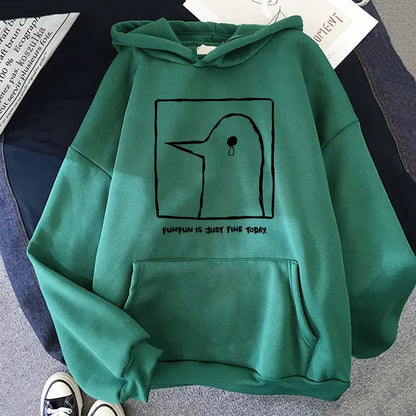Hoodie mit Pinguin-Print, Beige