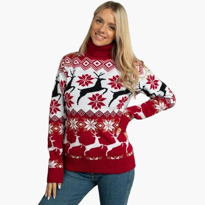 Damen Weihnachts-Pullover mit Rentier- und Schneeflocken-Muster – Festlicher Strickpullover für Winter & Feiertage