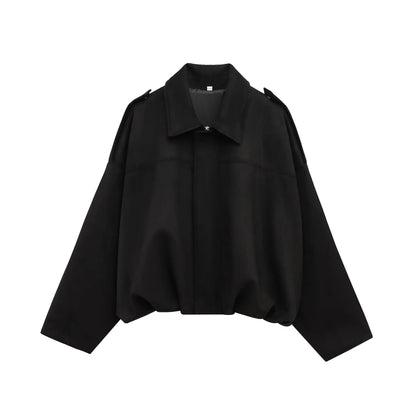 Damen Kurzjacke Oversize Cropped mit Kragen Braun