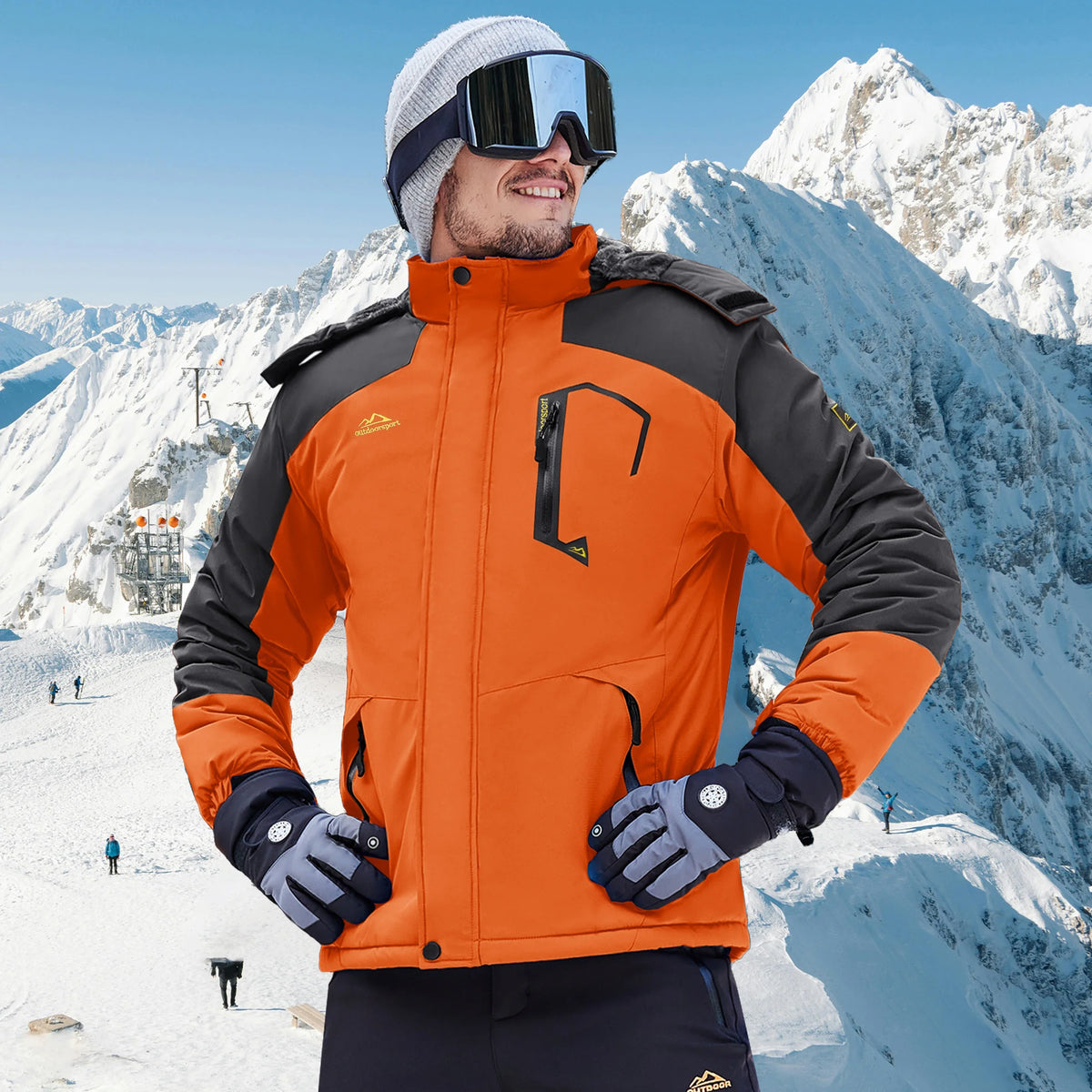 Herren Winterjacke Wasserdicht Skijacke mit Kapuze Outdoor Jacke Warm