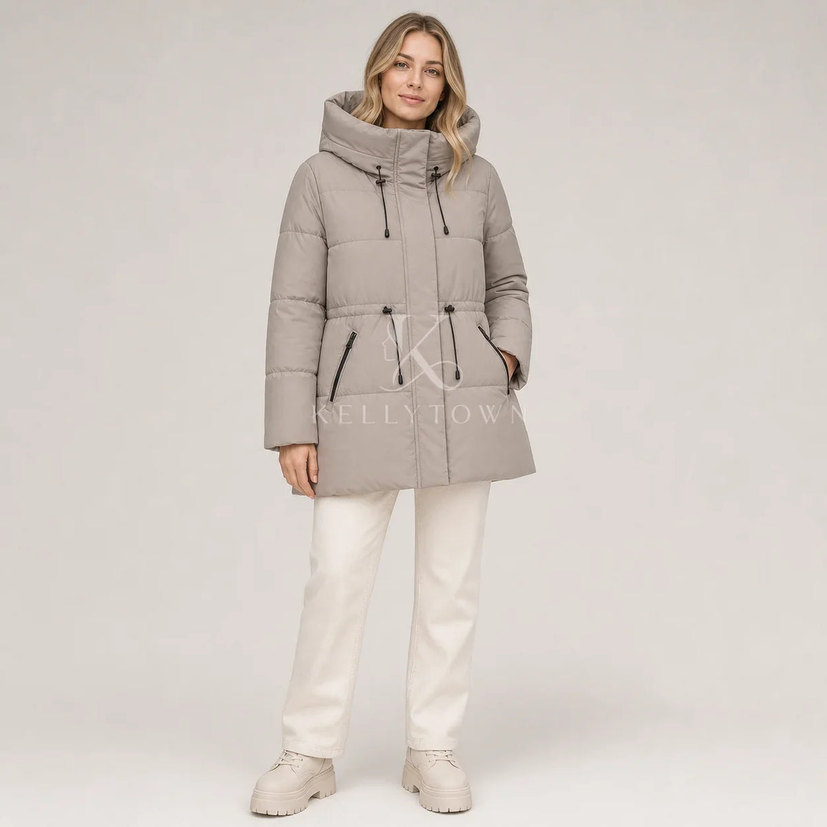Damen Winter Steppjacke mit Kapuze & Kordelzug - Warme Puffajacke