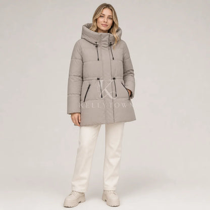 Damen Winter Steppjacke mit Kapuze & Kordelzug - Warme Puffajacke