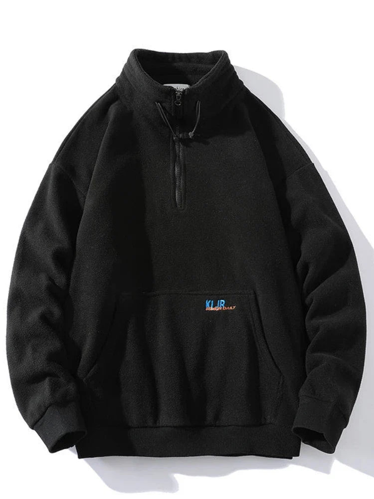 Fleecejacke Stehkragen Reißverschluss Aufnäher Langarm Beige