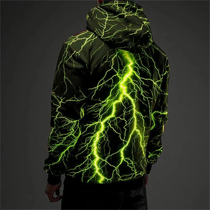 Hoodie mit Blitzmuster, Schwarz, verschiedene leuchtende Farben