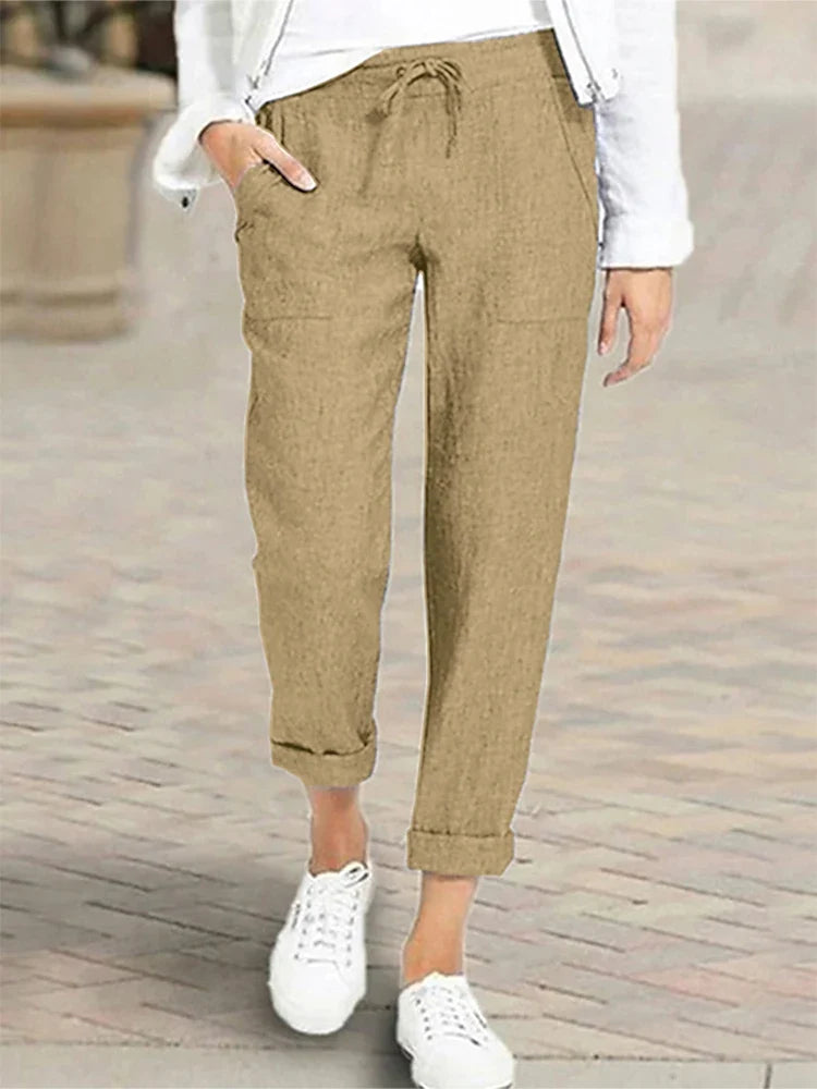 Damen Freizeithose mit Kordelzug und aufgeschlagenem Beinabschluss
