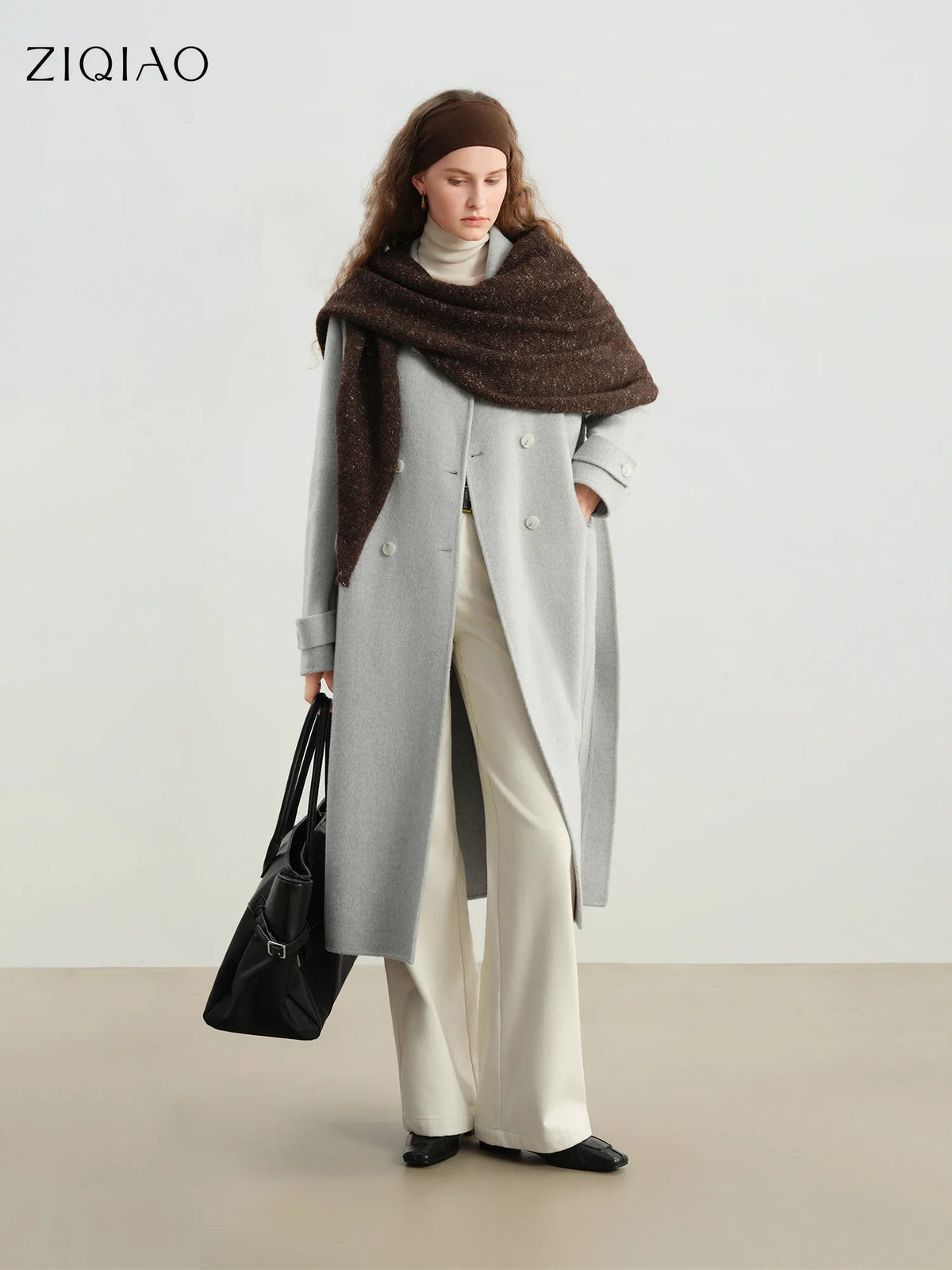 Damen Langer Doppelreiher Mantel mit Reverskragen - Eleganter Wintermantel