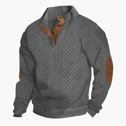 Herren Strickpullover im Vintage-Stil mit Knopfleiste und Ellbogenpatches – Perfekt für Freizeit und Alltag