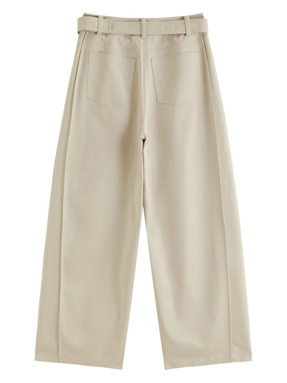 Damen Weite Hose mit Gürtel Hoher Bund Elegante Stoffhose Marineblau