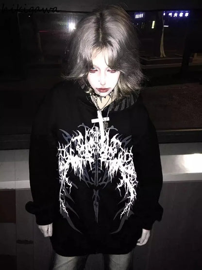 Übergroßer Kapuzenpullover mit Reißverschluss, grafischem Print und gestreiftem Futter, Unisex
