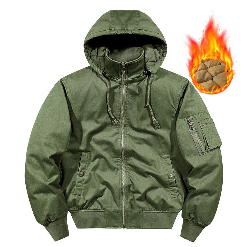 Herren Bomberjacke mit Kapuze, Reißverschluss & Ärmeltasche