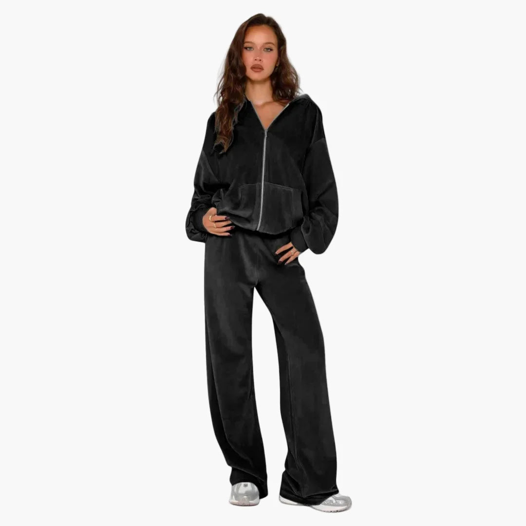 Damen Freizeit Trainingsanzug mit Kapuze – Zweiteiliges Set im modernen Streetwear-Stil