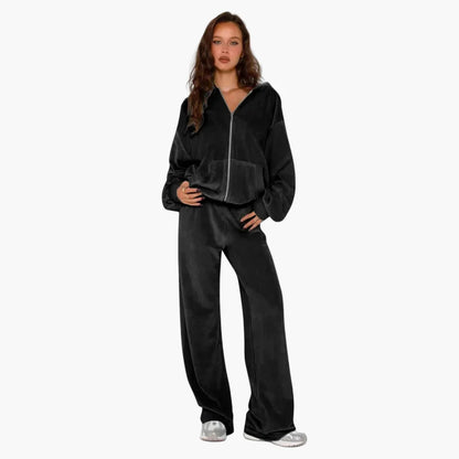 Damen Freizeit Trainingsanzug mit Kapuze – Zweiteiliges Set im modernen Streetwear-Stil