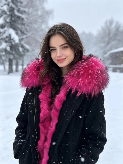 Damen Winter Parka mit Kapuze und Kunstpelz Futter