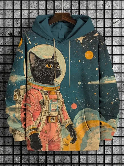 Hoodie mit Katzen-Print Kampfkunst-Motiv Beige Unisex Kapuzenpullover Kängurutasche