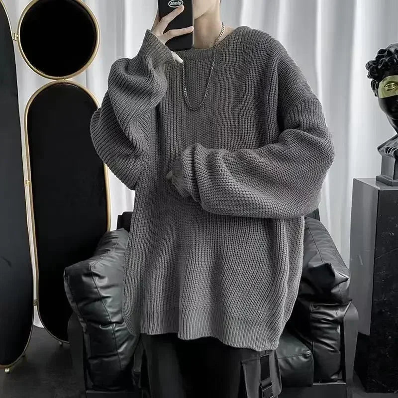 Unisex Strickpullover Oversize Rundhals Gerippt Lange Ärmel