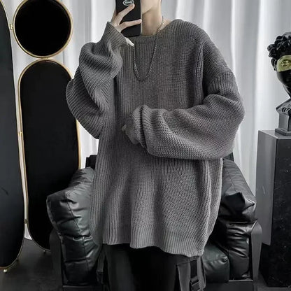 Unisex Strickpullover Oversize Rundhals Gerippt Lange Ärmel
