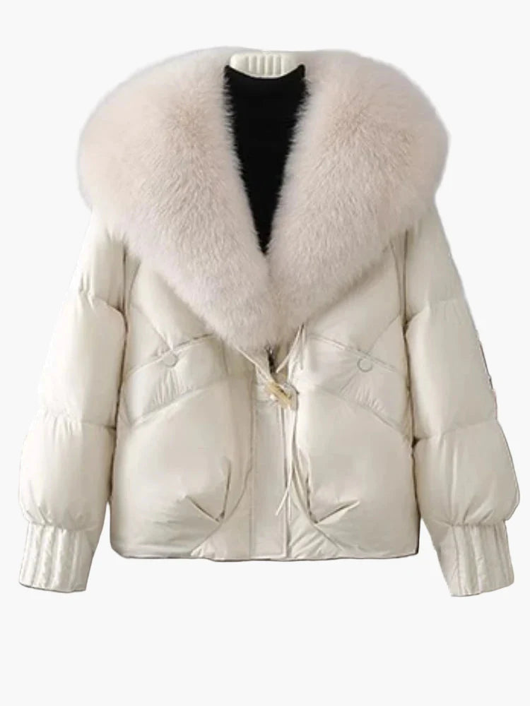 Damen Winterjacke mit großem Kunstpelzkragen, modische Steppjacke für kalte Tage