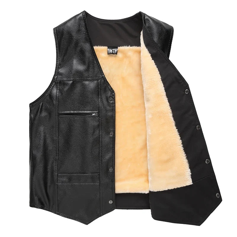 Herren Weste Schwarz mit warmem Fleecefutter, ärmellose Jacke mit Druckknöpfen und Taschen