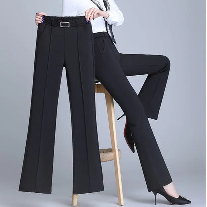 Damen Schlaghose mit hoher Taille und Zierschnalle