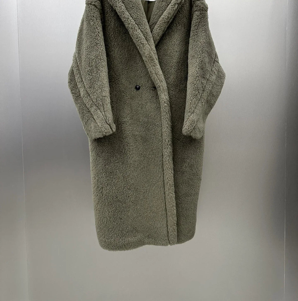 Damen Teddyfell Mantel lang mit Kapuze und Handschuhen
