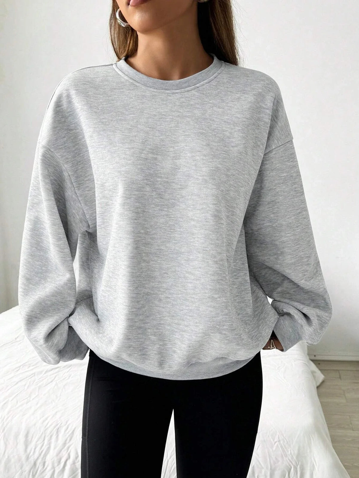 Unisex Basic Rundhals Sweatshirt Langarmshirt Grau