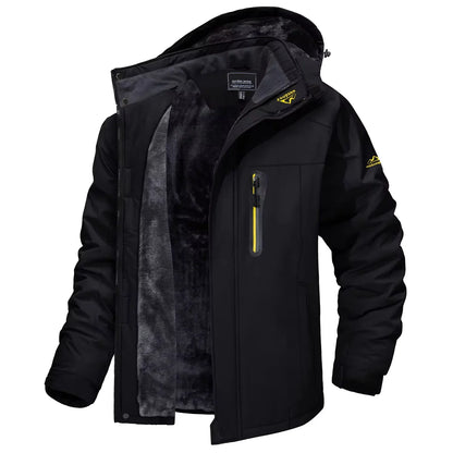Herren Winterjacke mit Kapuze Gefütterte Outdoor-Jacke Wasserabweisend Warm