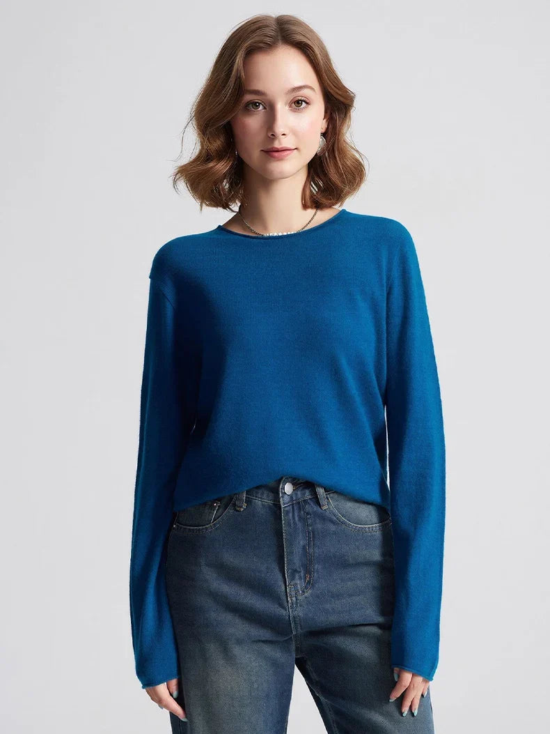 Damen Langarm Pullover Rundhalsausschnitt Uni Basic