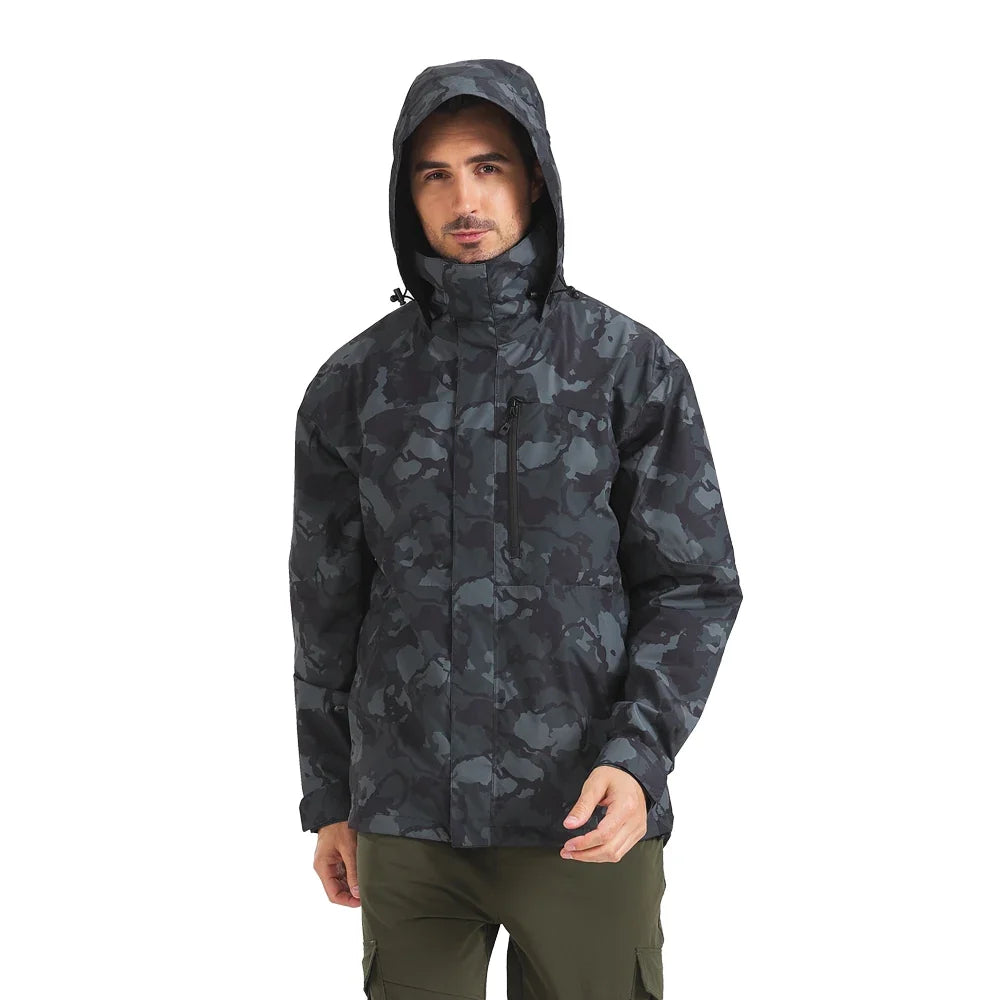 Herren Outdoorjacke Tarnmuster mit Kapuze & Reißverschluss, gefüttert