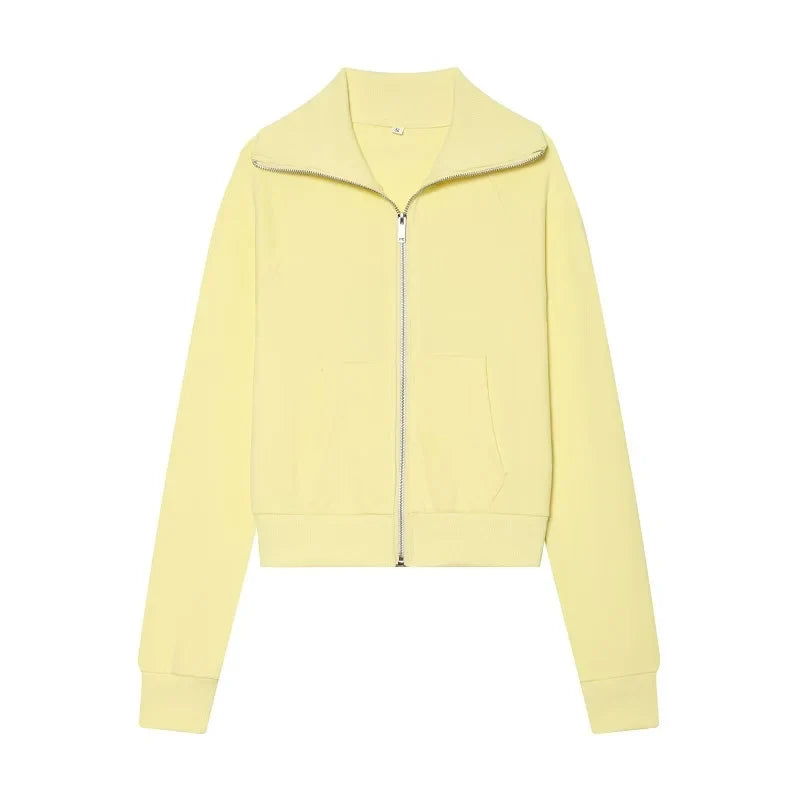 Damen Sweatjacke Reißverschluss Stehkragen & Flare-Hose Set Sportlicher Look