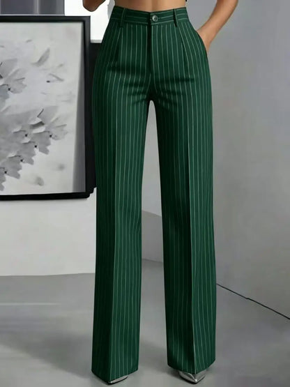 Damen High-Waist Stoffhose mit weitem Bein und Nadelstreifen