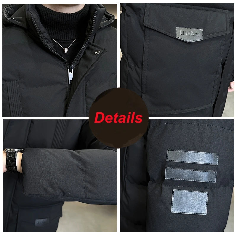 Herren Steppjacke lang gefüttert mit Kapuze Winter Parka