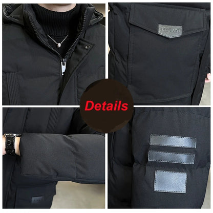Herren Steppjacke lang gefüttert mit Kapuze Winter Parka