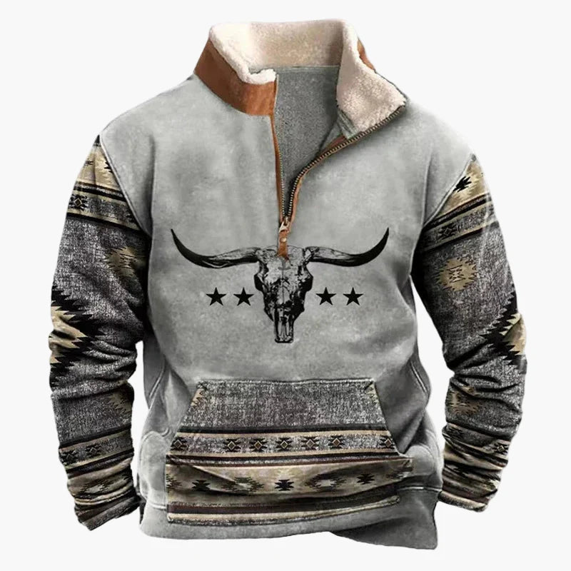 Herren Fleece Pullover mit Ethno Muster und Wildwest-Charme – Outdoor & Freizeit