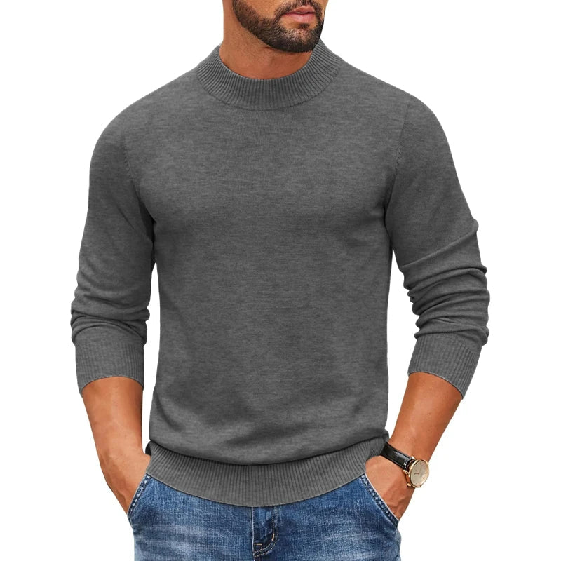 Herren Rollkragenpullover Langarm Strickpullover Rippbündchen Uni-Farben