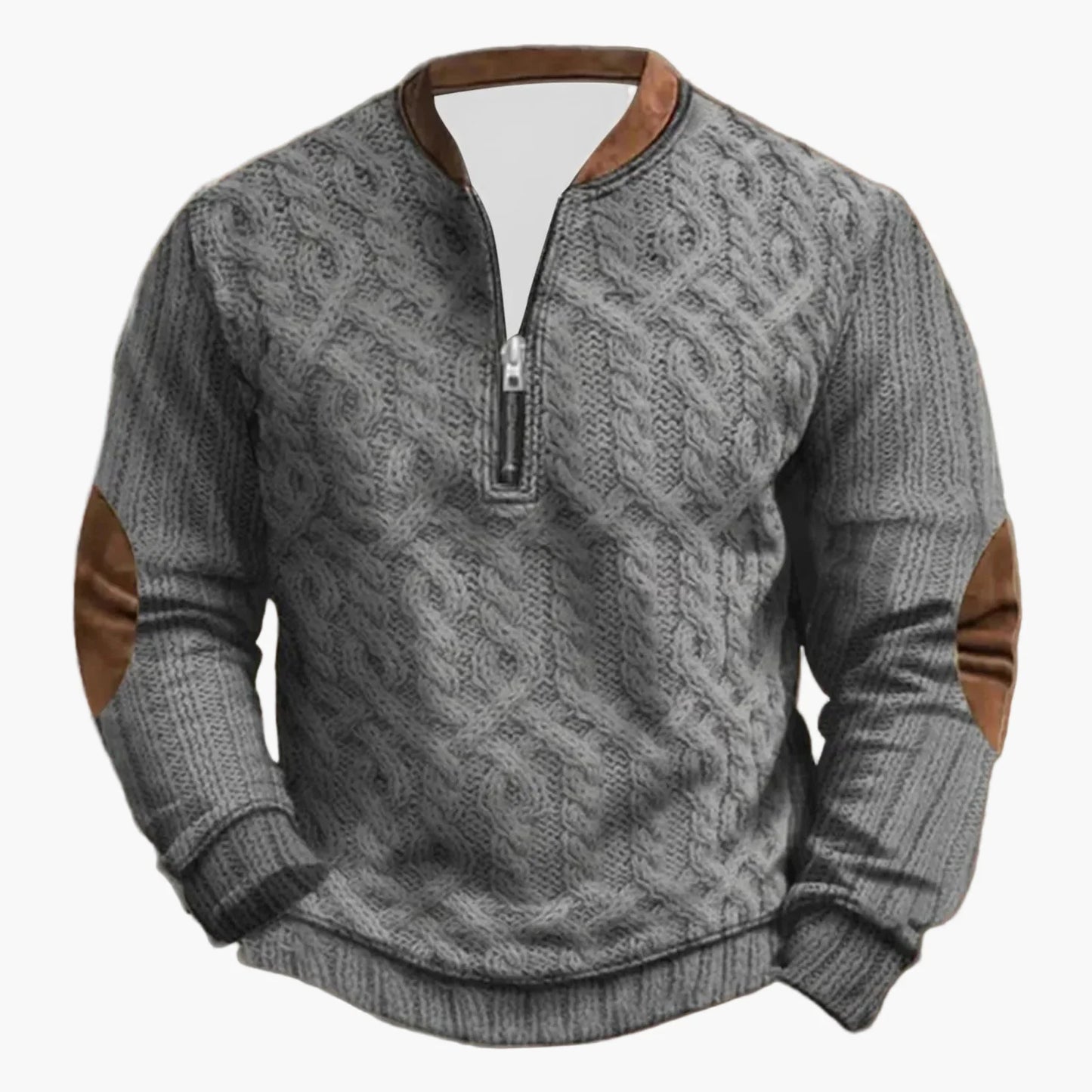 Herren Outdoor Freizeitpullover mit Stehkragen und Reißverschluss – Strickoptik, Langarm, Komfortabel