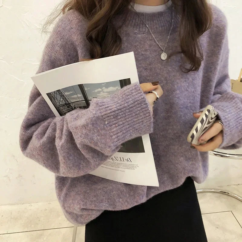 Damen Oversize Retro Strickpullover – Lässiger Herbst Winter Basic Sweater für Alltag & Freizeit