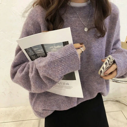 Damen Oversize Retro Strickpullover – Lässiger Herbst Winter Basic Sweater für Alltag & Freizeit