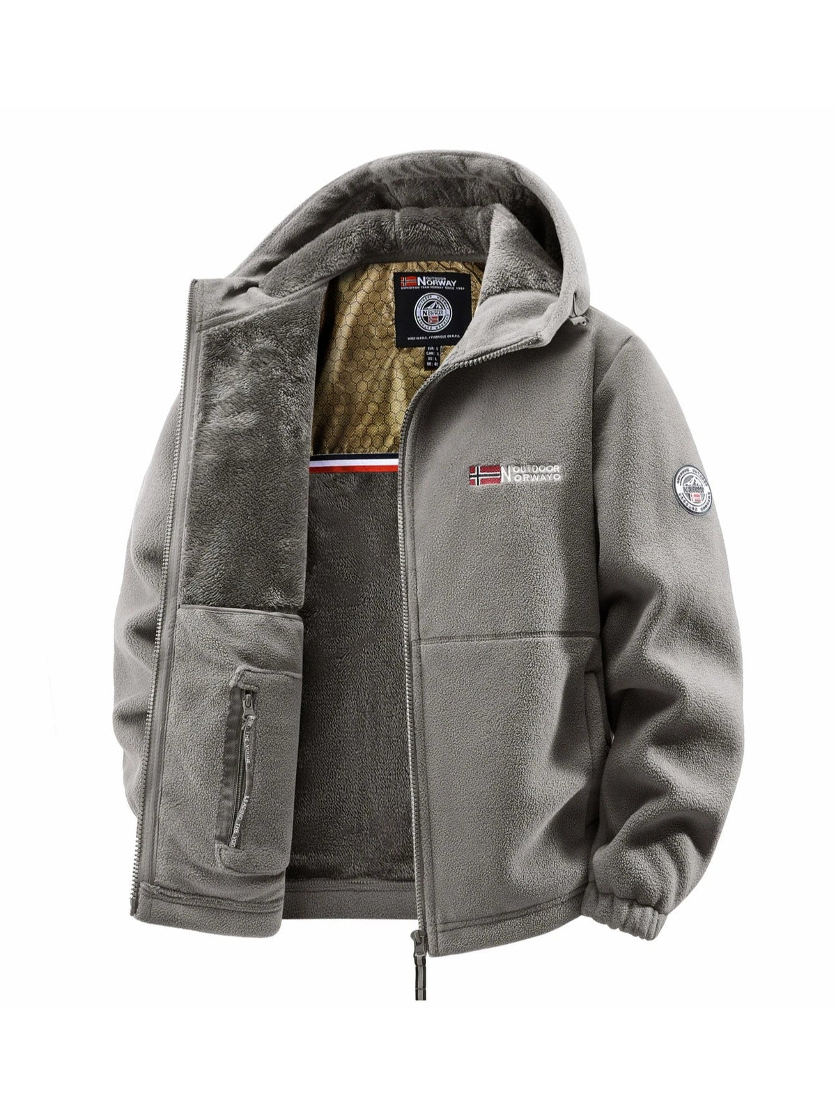 Herren Kapuzen-Fleecejacke mit Reißverschluss und Taschen, gefüttert